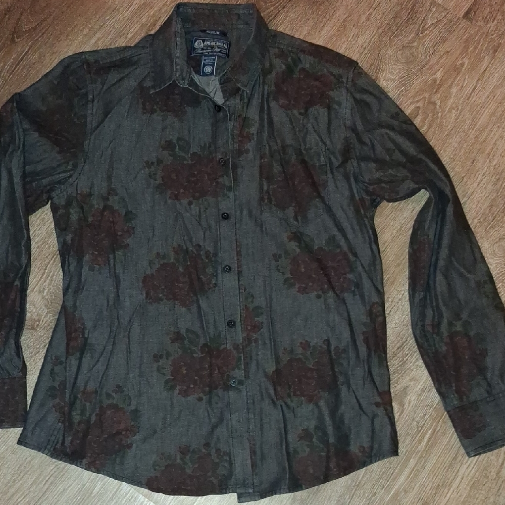 Mens American RAG Floral Long Sleeve Button-Up Shirt